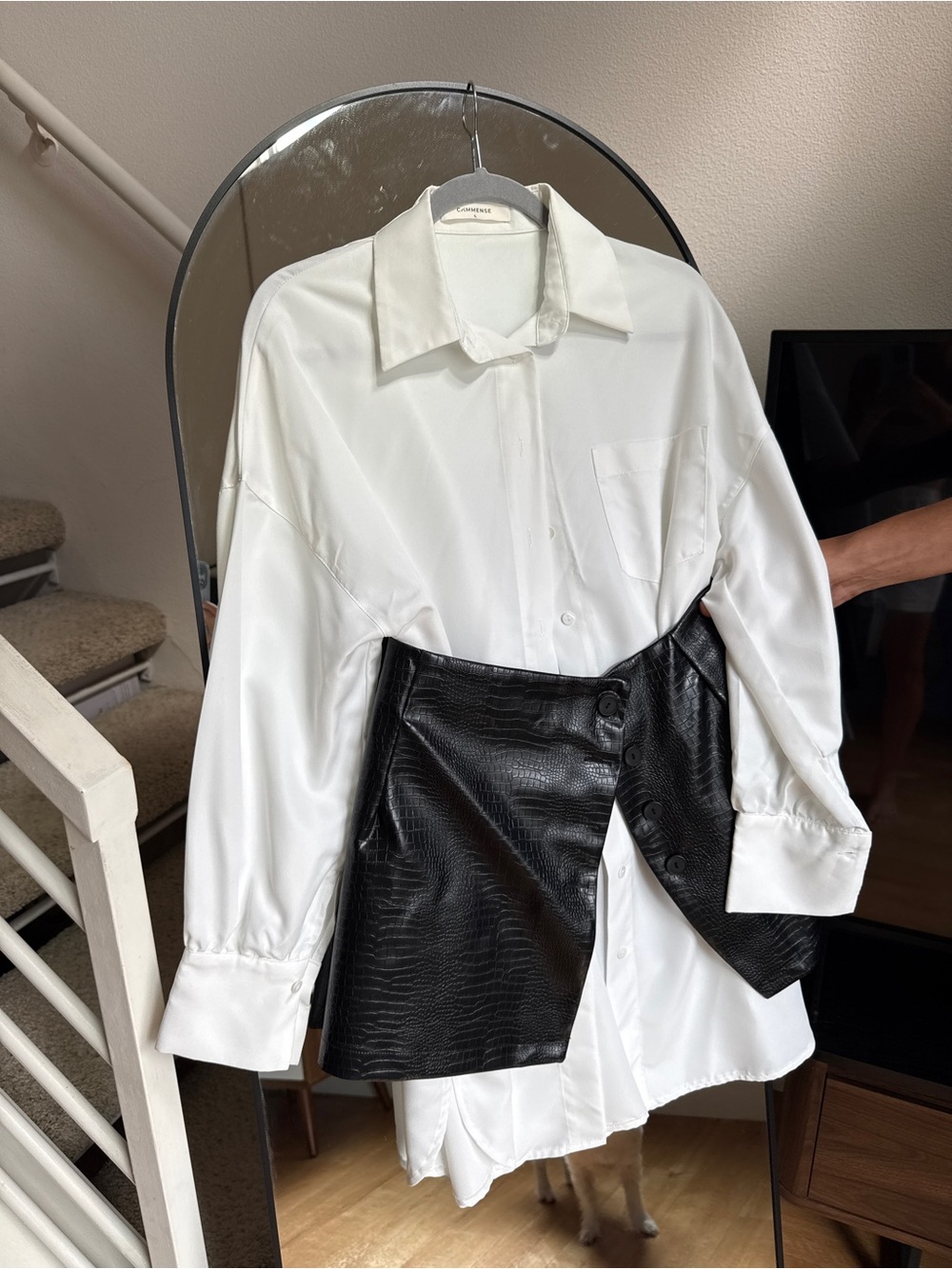 Commense Black Faux Leather Croc Wrap Mini Skirt